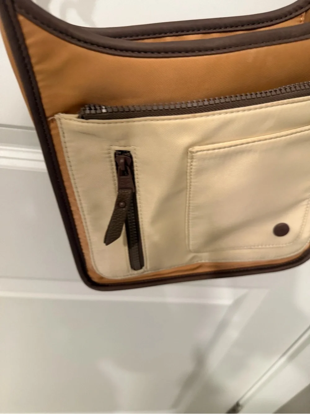 Samantha Brown Two-Tone Canvas Crossbody Bag in Tan and Cream
